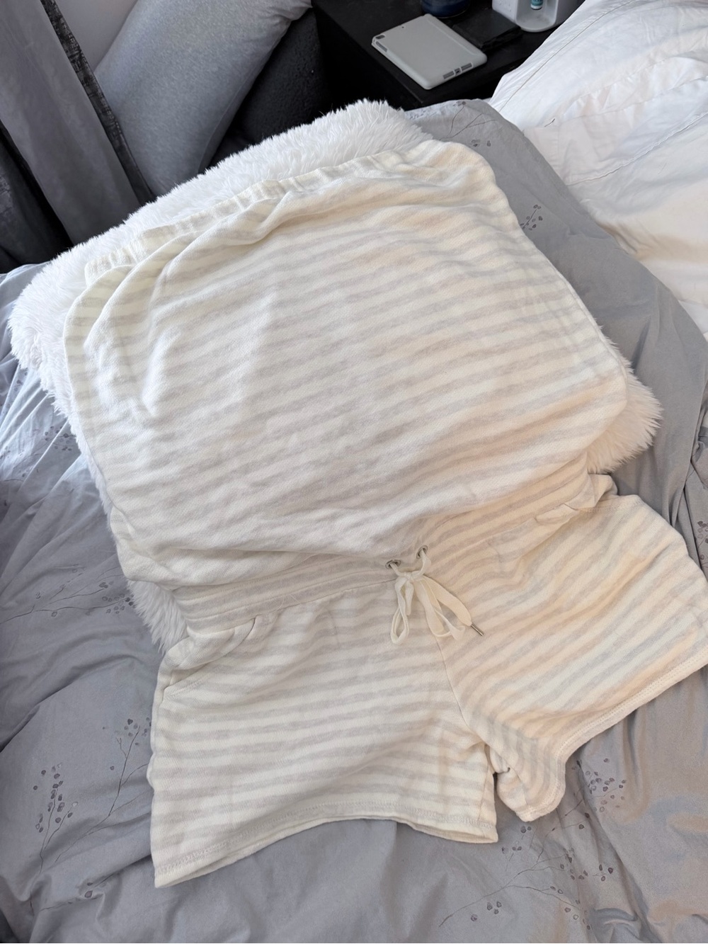 Victoria's Secret Cream & Light Gray Striped Lounge Romper